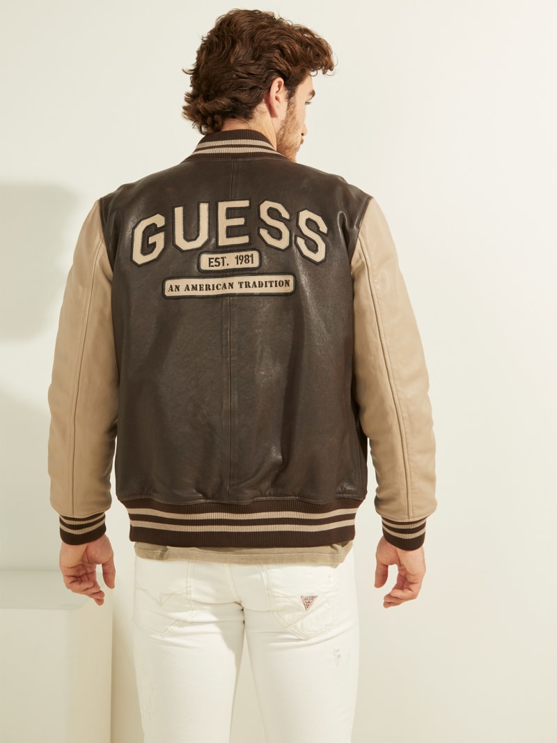 Guess Logo Patch Varsity Bomber Jacket. 5