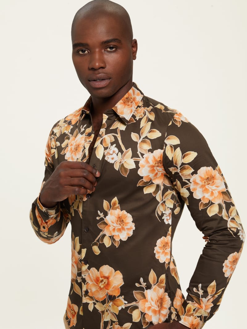 brown floral shirt