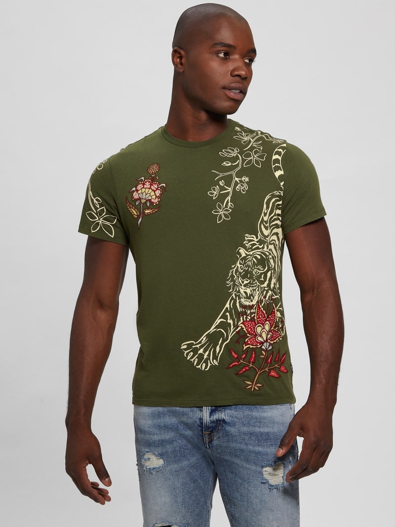 Tiger Floral Embroidered Tee