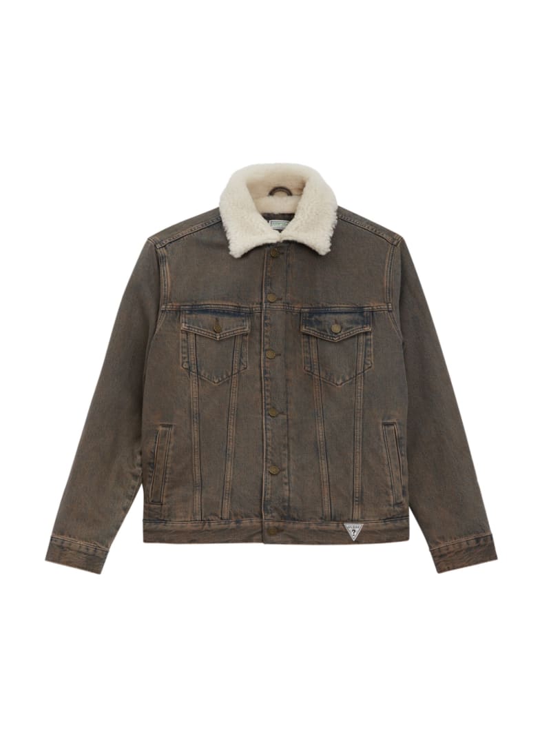 GUESS Men's Shearling Look Jacket, Brown Leaf at  Men's Clothing store