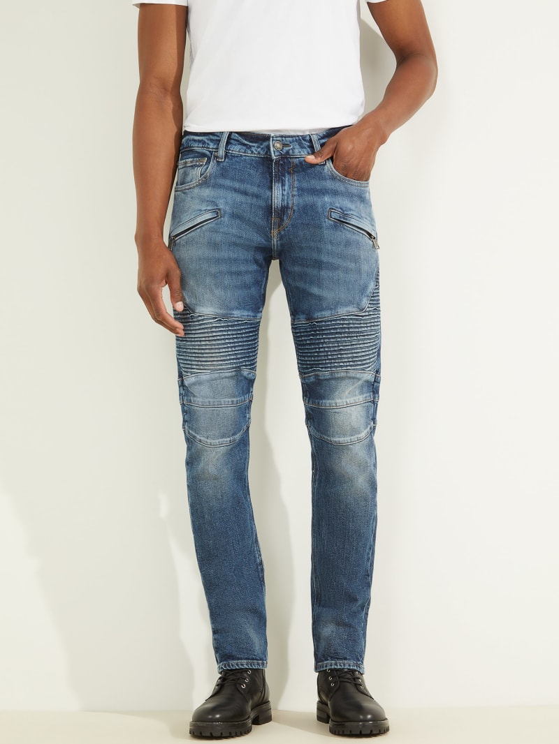 Eco Slim Tapered Pintuck Moto Jeans