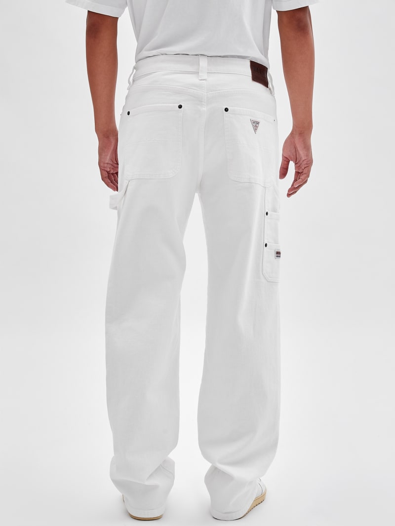 Guess Jeans Men's Luis Cargo Jogger Pants Tapered Pure White
