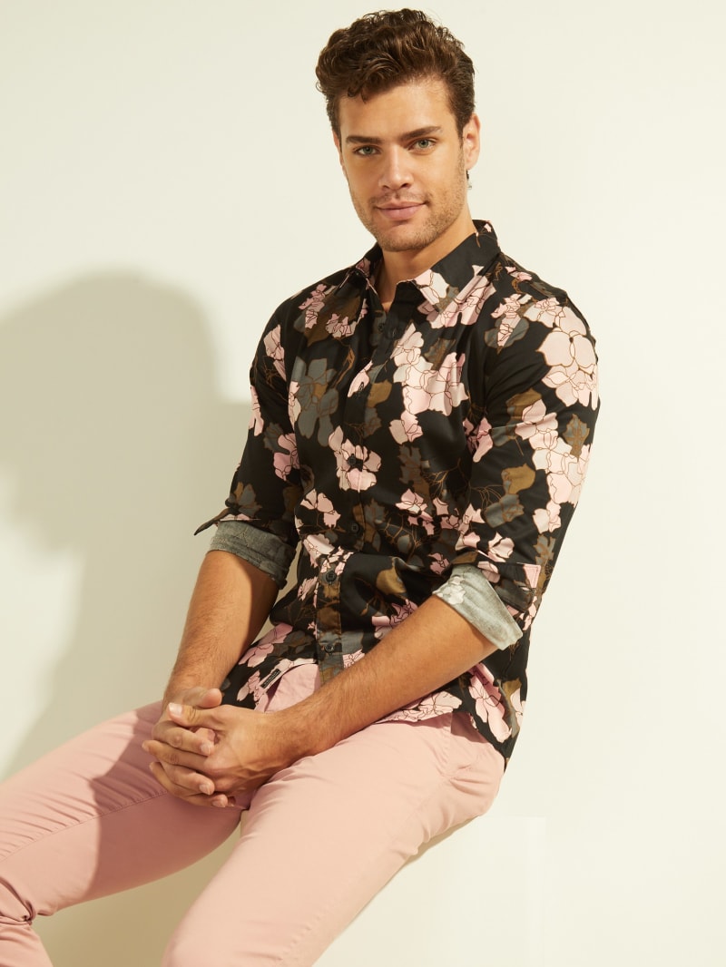 brown floral shirt