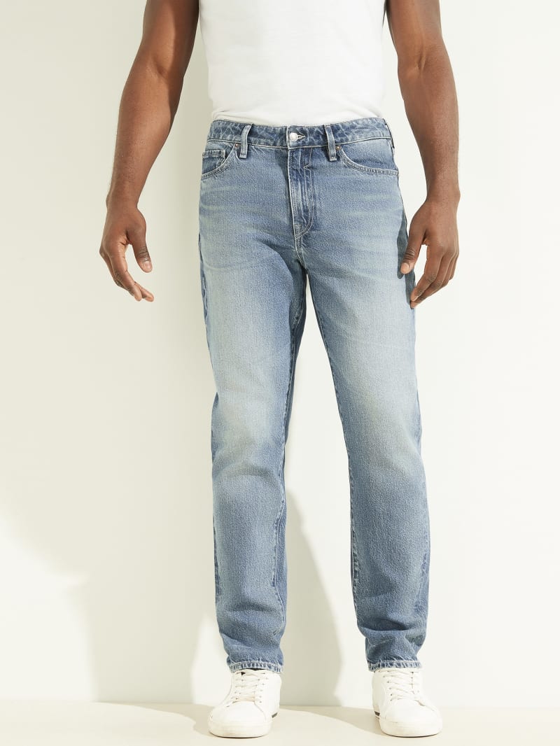 Guess Slim Straight Leg Jeans Men Size 31 X 32 Classic Dark Blue Distressed Jean 