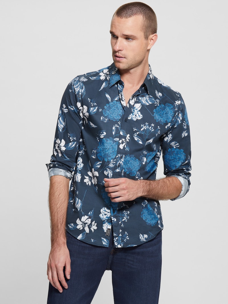 GUESS Mens Long Sleeve Luxe Dot Print Shirt 