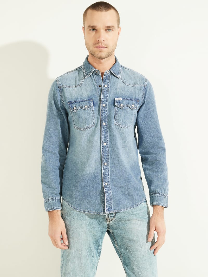 Men's Denim Shirt Casual Long Sleeve Men's Denim Jacket Washed Denim Short  Sleeve Shirt