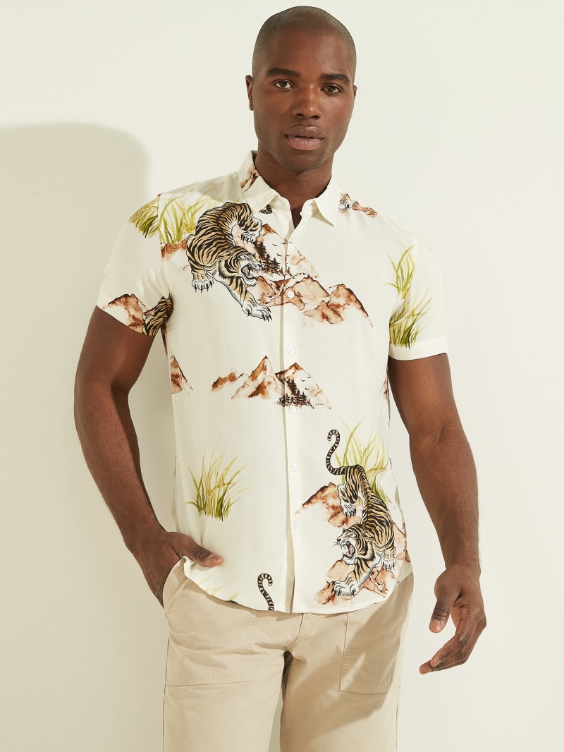 Sebaby Mens Hawaii Summer Short-Sleeve Chinese Style Western Shirt