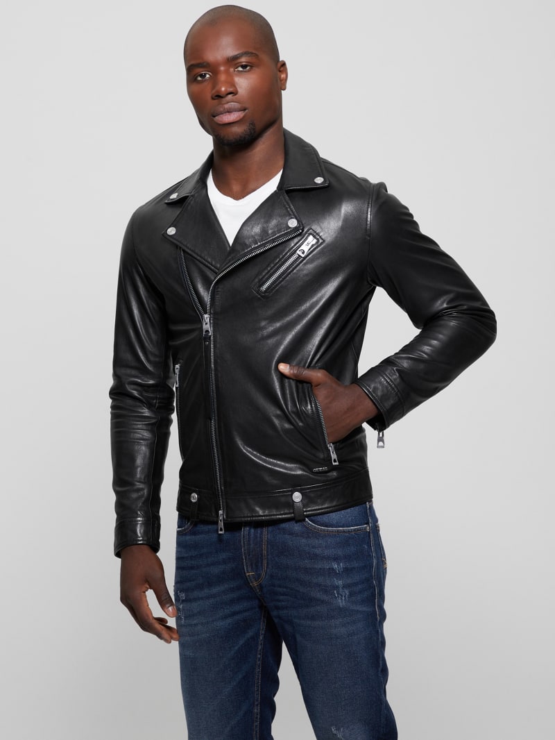 Guess tan leather jacket best sale