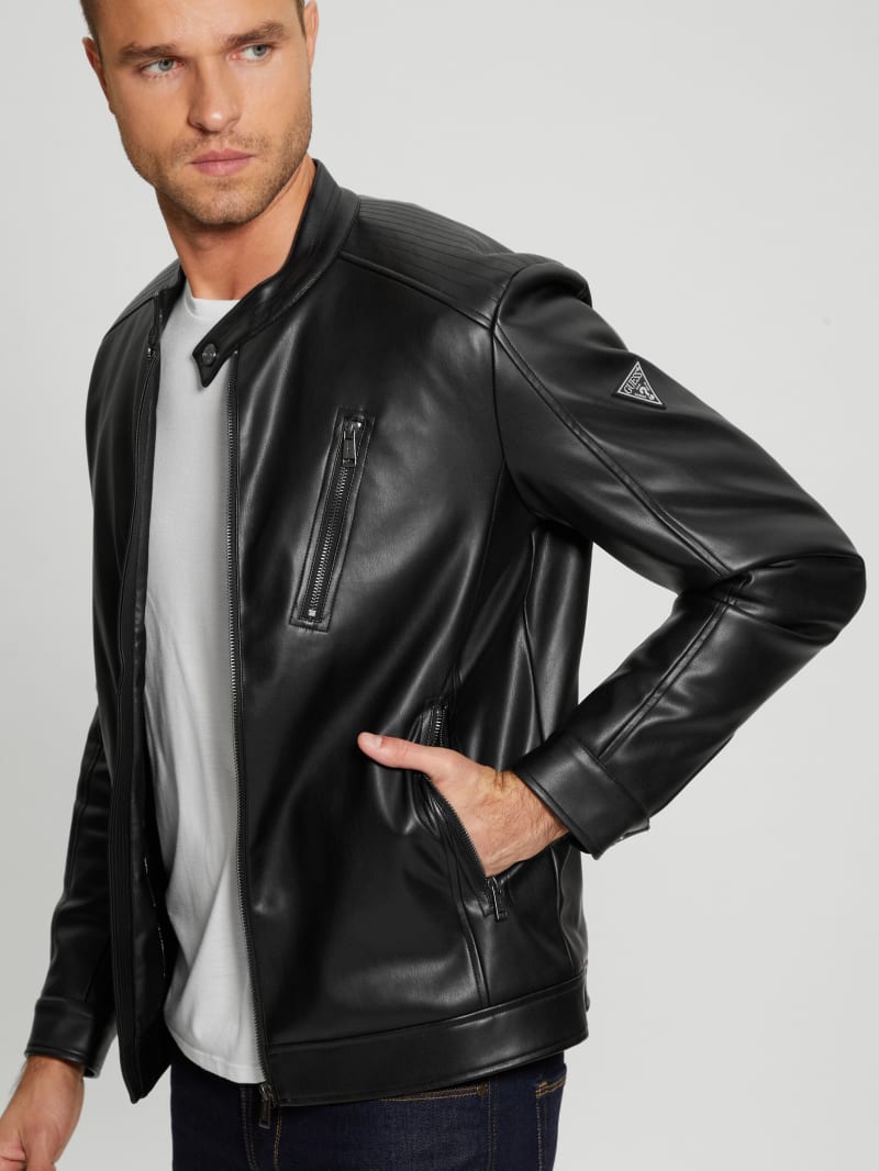 Guess white leather jacket hot sale mens
