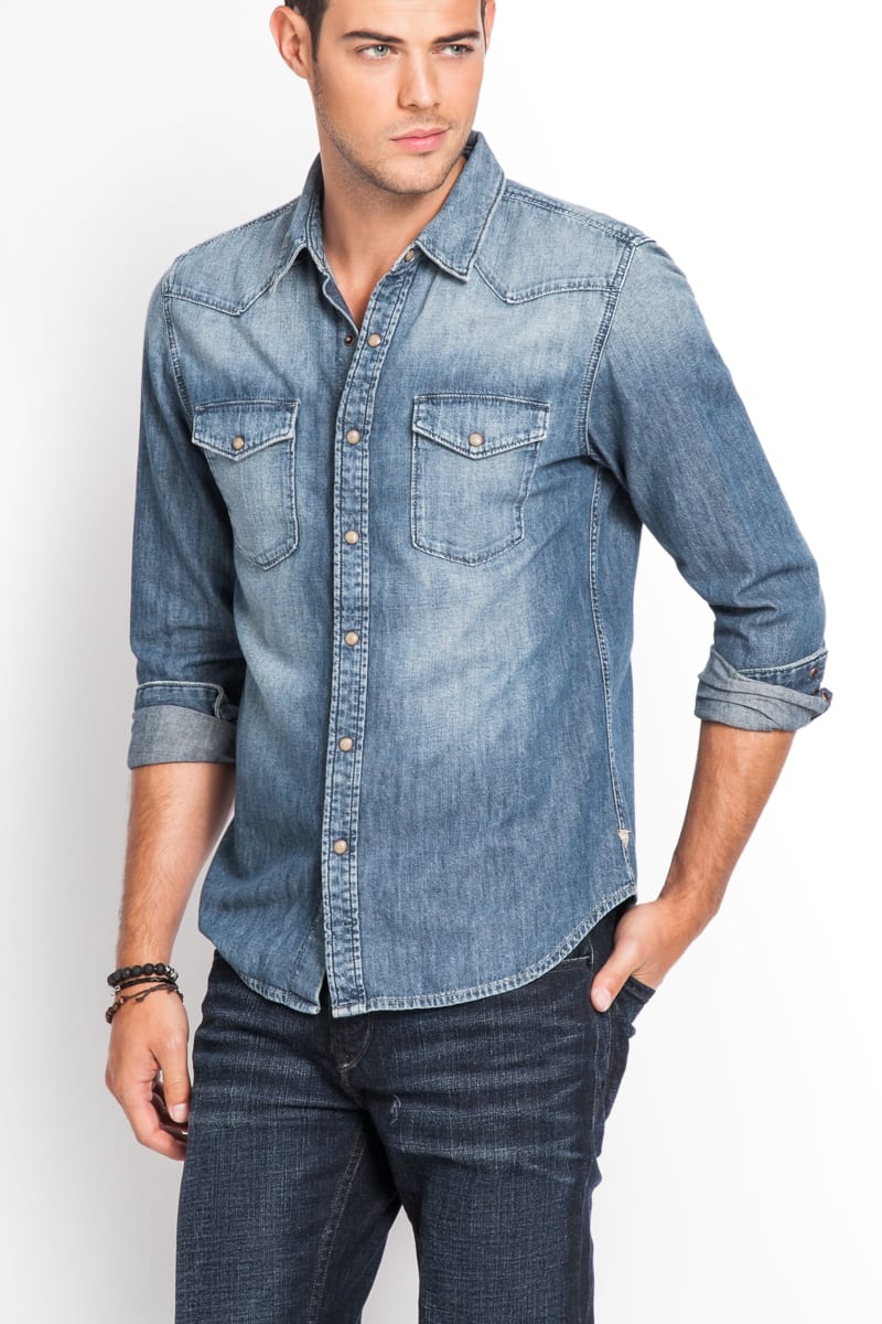 denim shirt grey chinos