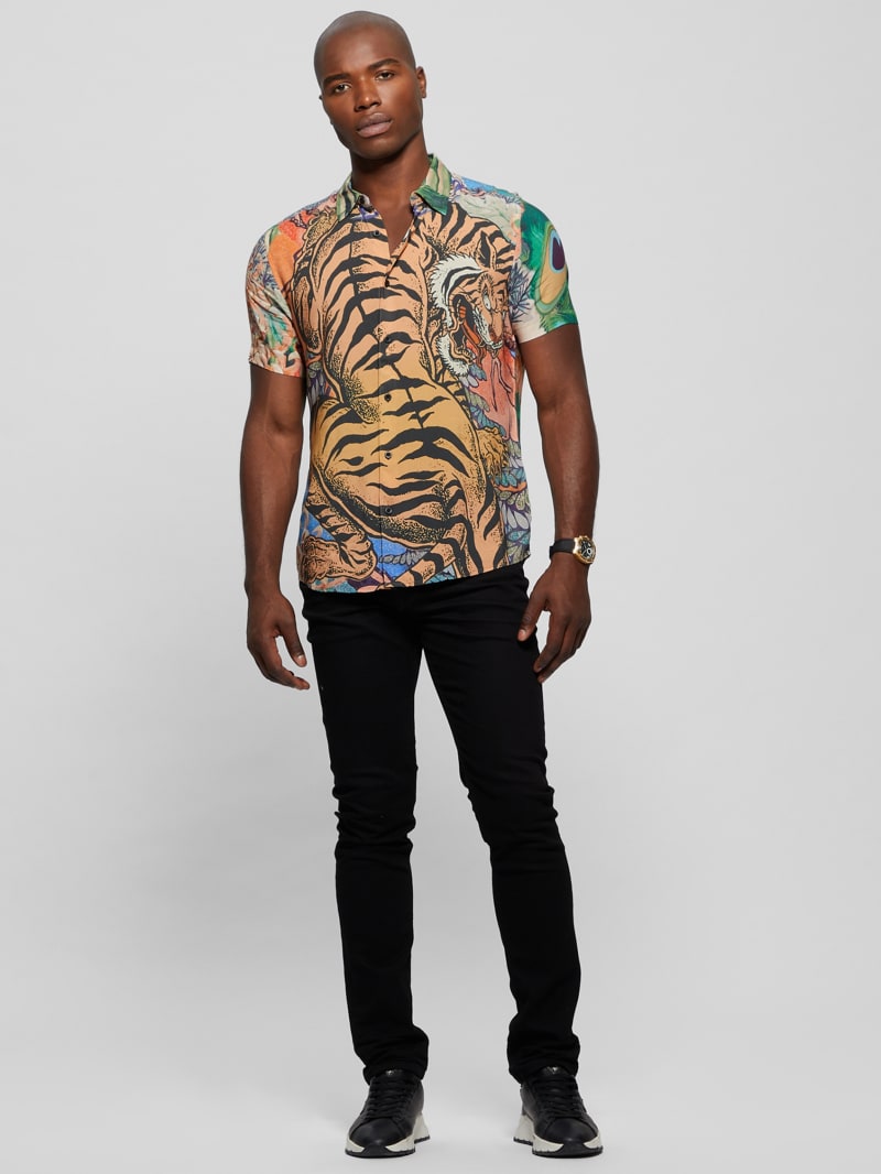 Guess Eco Rayon Bonsai Tiger Shirt - Bonsai Tiger Multi - Xs