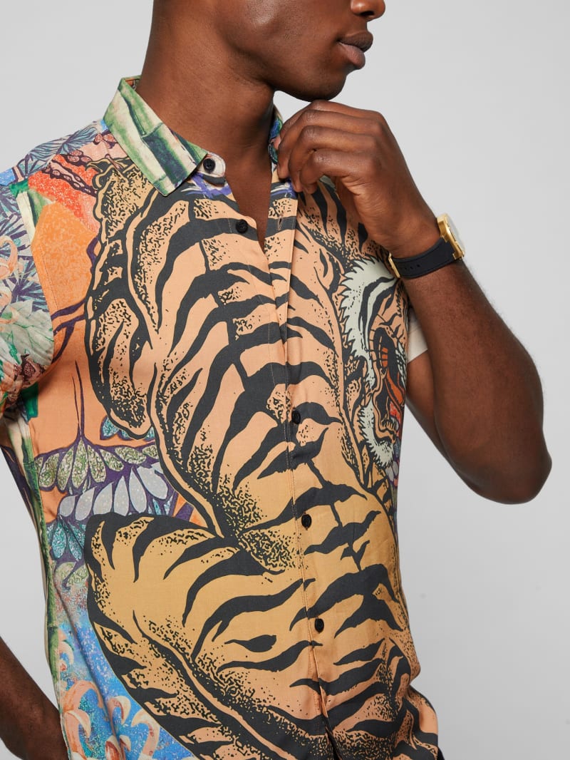 Eco Rayon Bonsai Tiger Shirt | GUESS