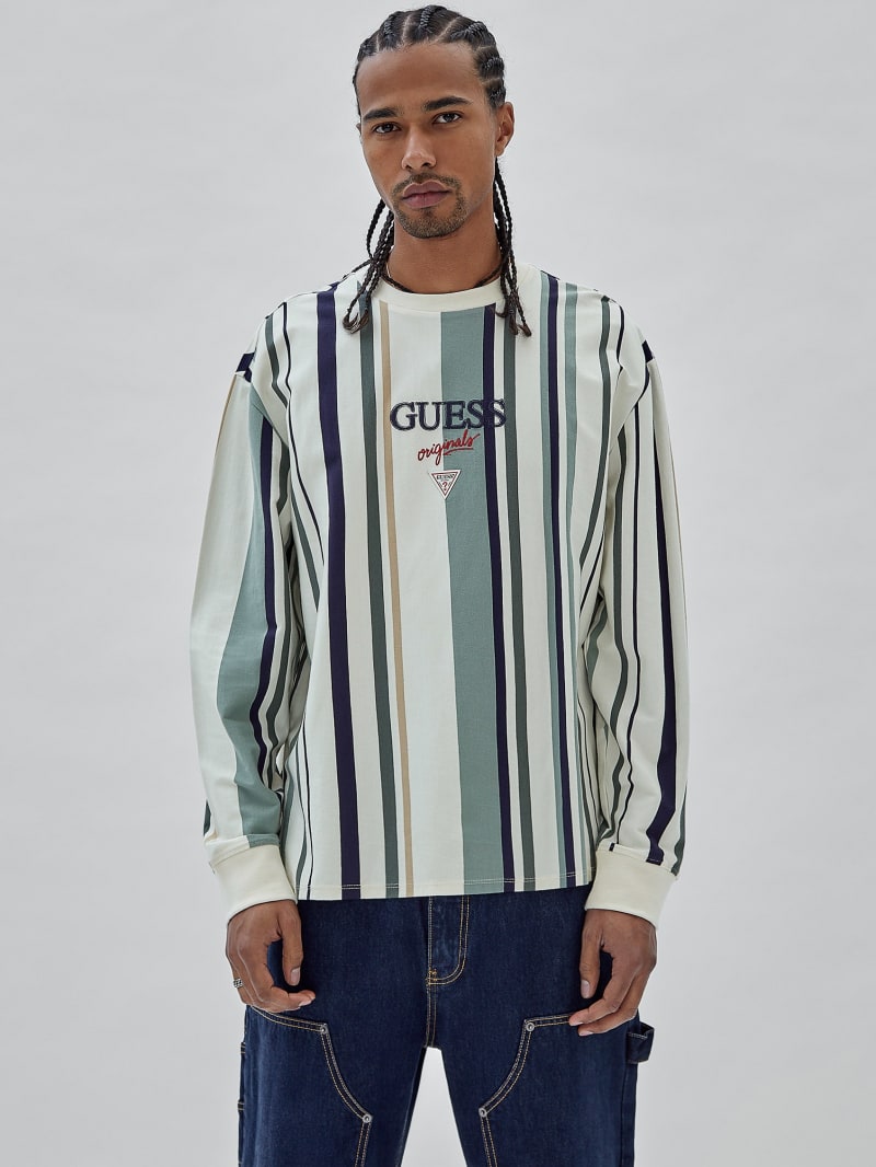 Camiseta Guess Originales Striped Hombre Verde Color Camiseta