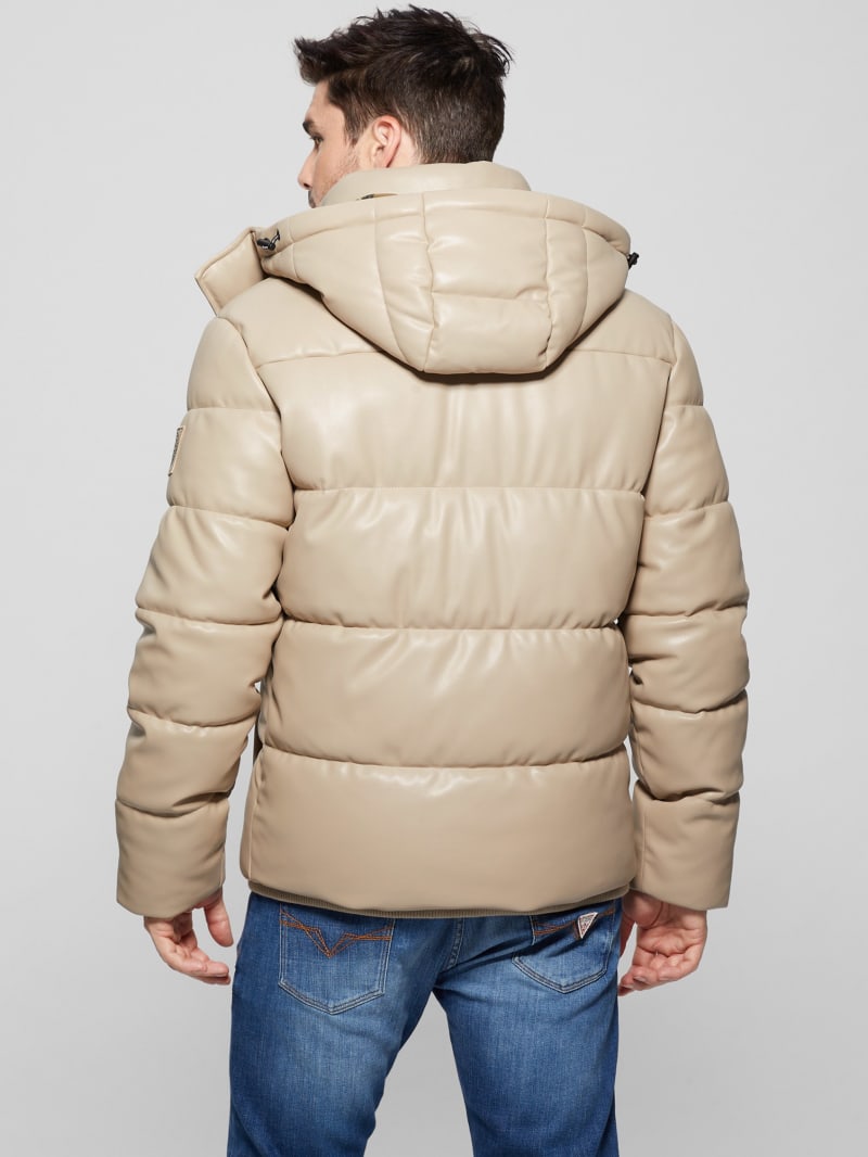 Faux-Leather Hooded Puffer Jacket | GUESS Canada