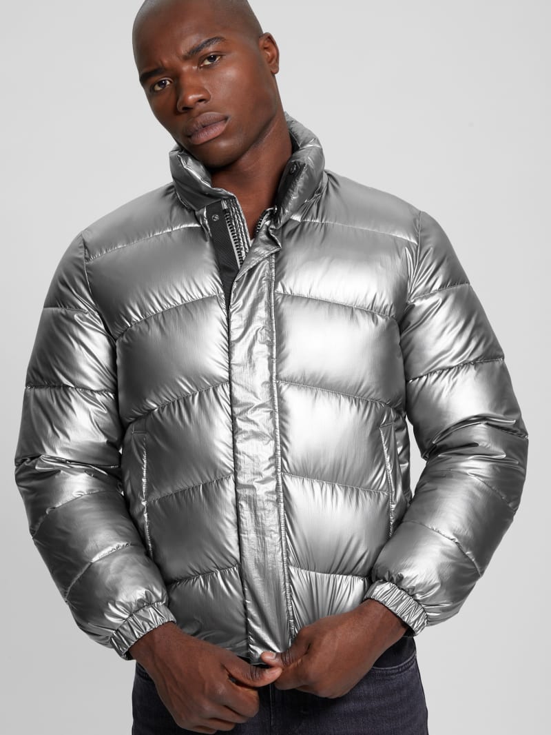 silver puffer jacket