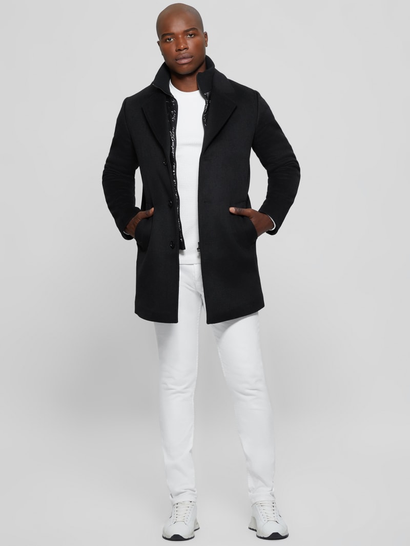 Guess men's hooded wool coat top
