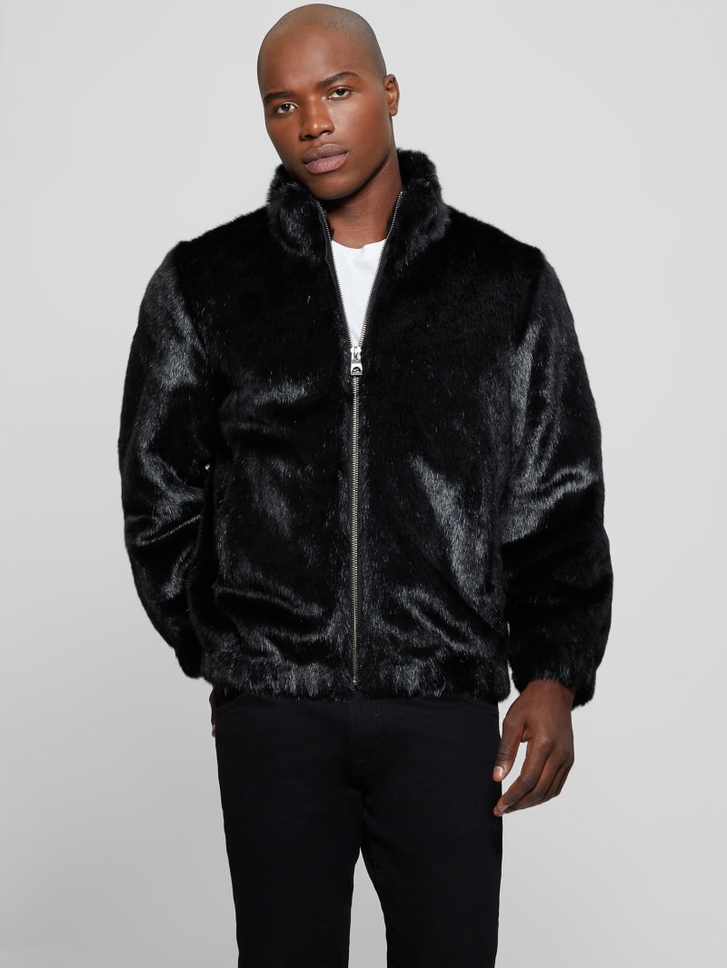 Guess black fur jacket new arrivals