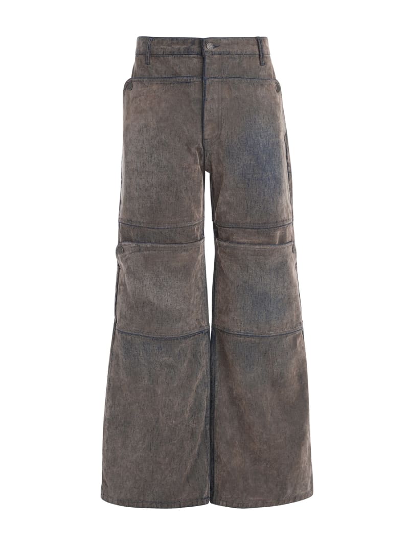 GUESS By Marciano Soft Coated Denim Moto pants zipper dark brown