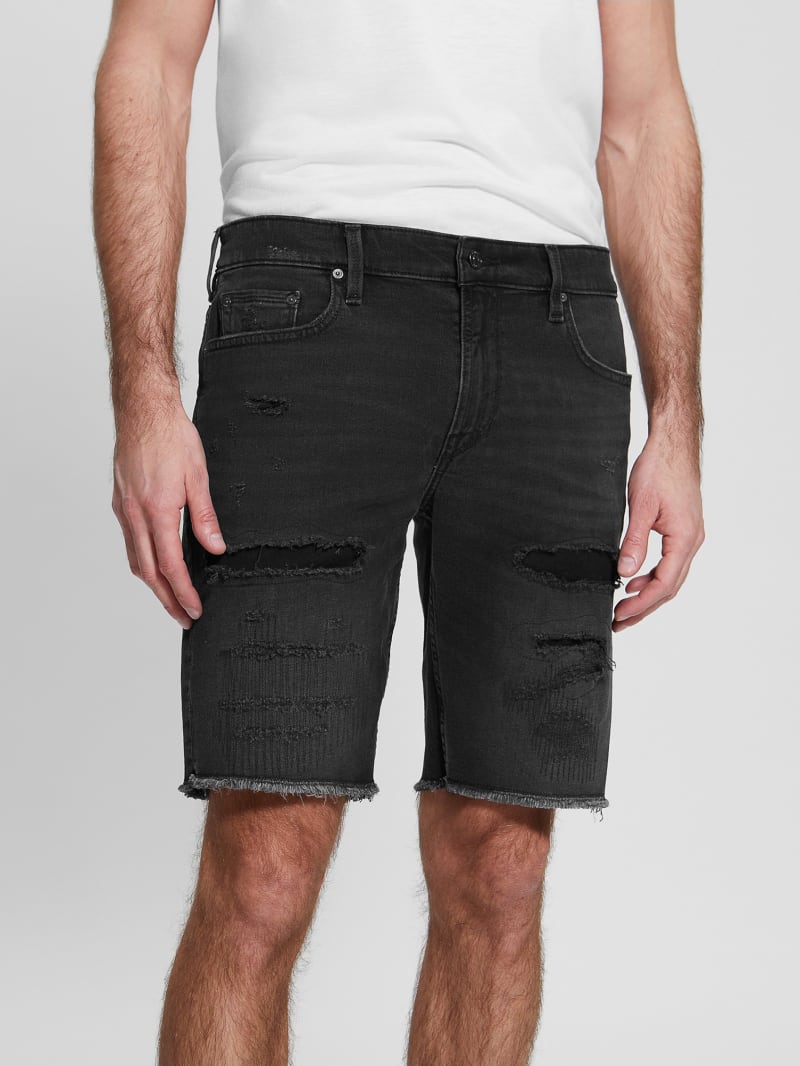 Black denim shorts ripped mens online