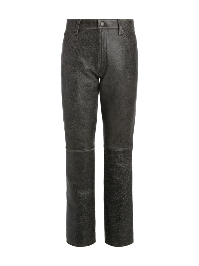 Black Button-embellished flared leather trousers