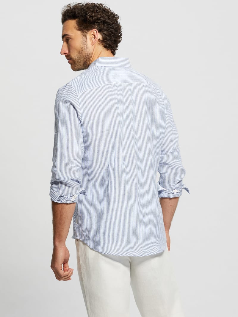 ★★ ★★ Regular Striped Linen Shirt T22F3WSH0 Eco Nautical Striped Linen Shirt | GUESS