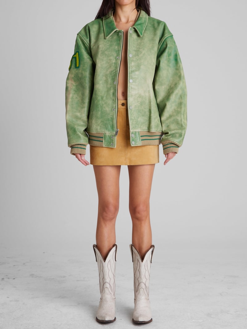 Guess green leather jacket 2025
