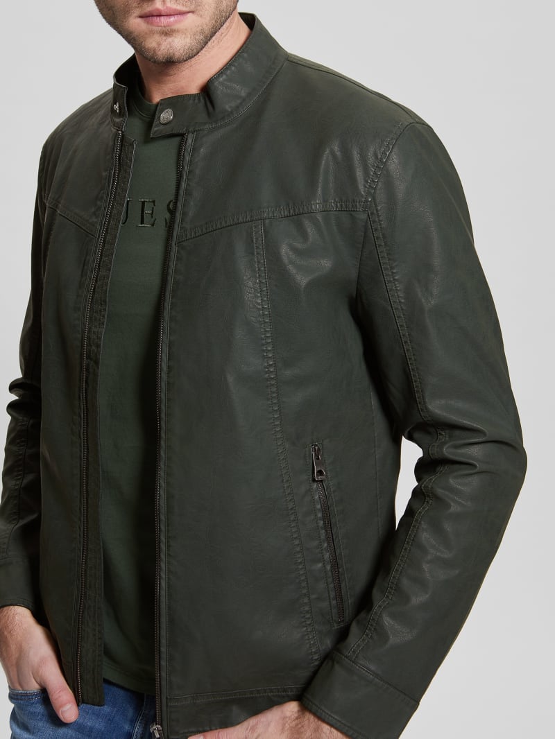 Guess green store leather jacket