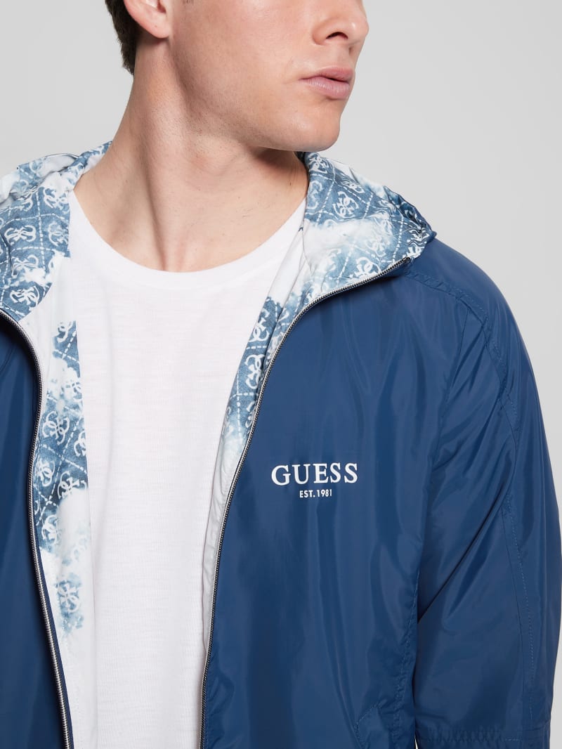 Eco Blue Bleach Monogram Reversible Windbreaker Jacket - GUESS