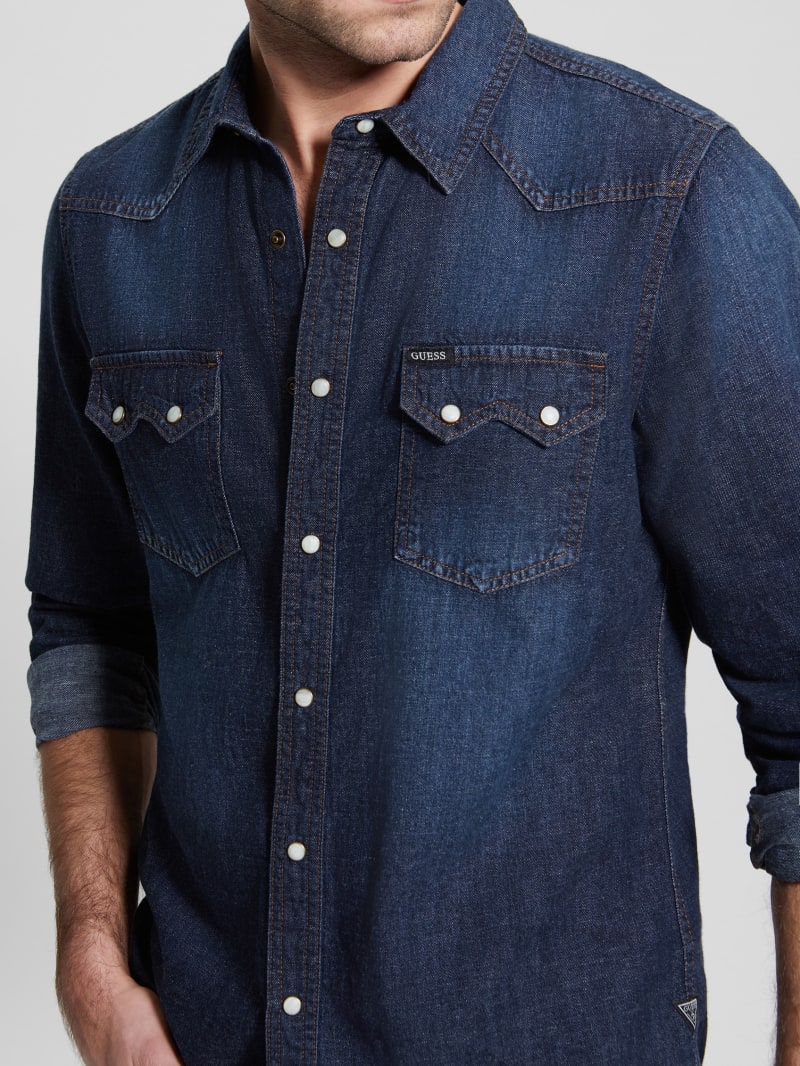 Mens guess denim shirt clearance