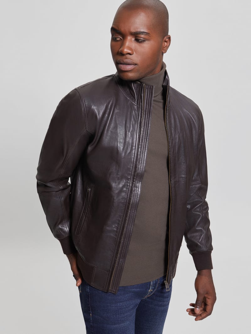 Calvin klein deals grey leather jacket