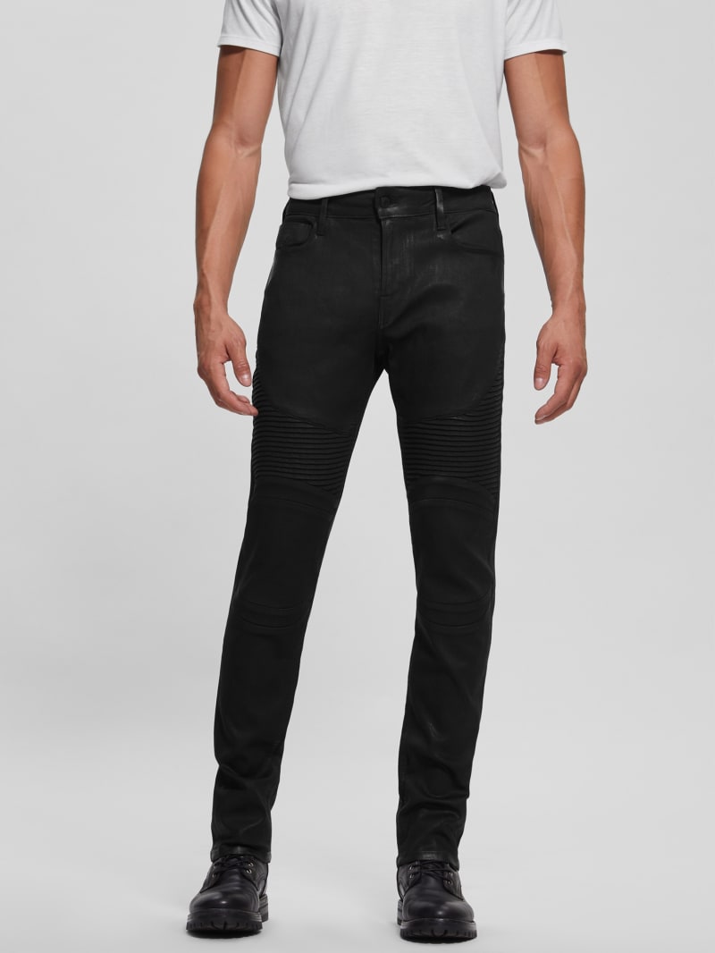 Black Moto Jeggings with Pintuck and Zipper Detail