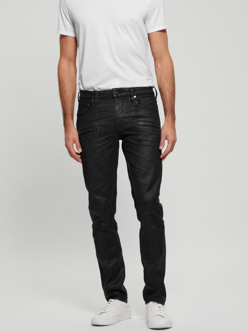 Coated Denim Slim Tapered Zip Jeans