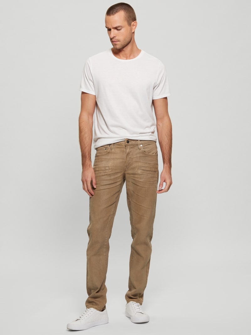 Coated Denim Slim Tapered Zip Jeans