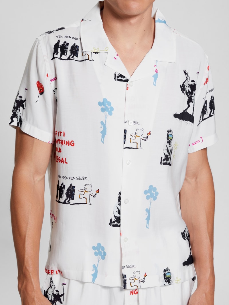 Graffiti Sandwashed Woven Camp Shirt | GUESS