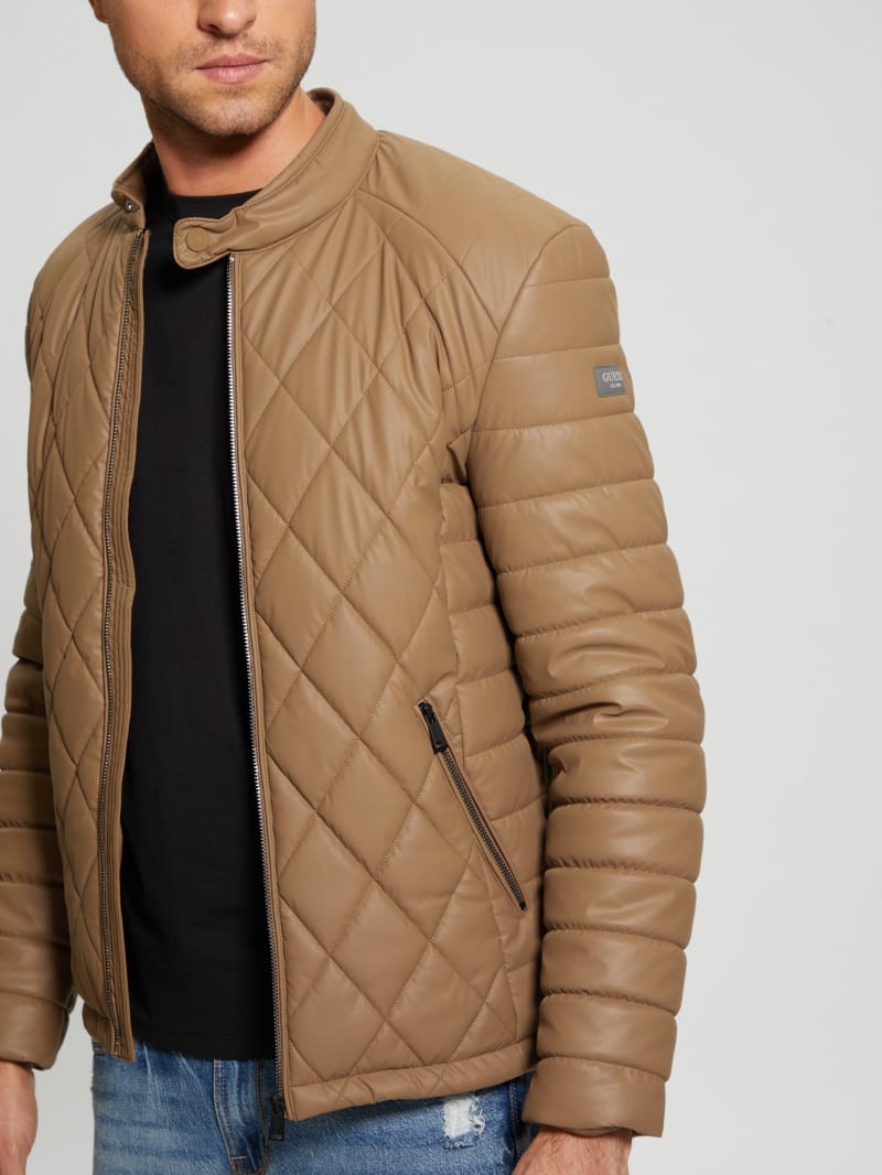 Diamond quilted jacket with faux store leather trim