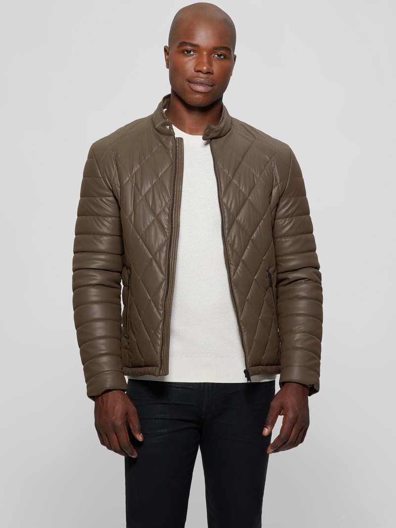 Diamond Quilted Faux-Leather Jacket