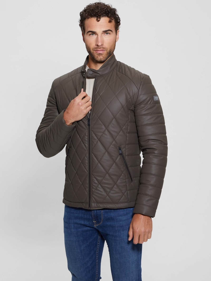 Quilted diamond leather jacket