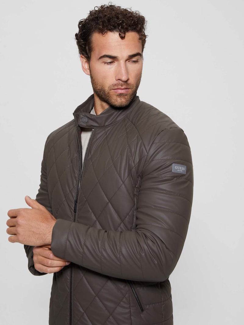 Diamond Quilted Faux Leather Jacket GUESS Canada