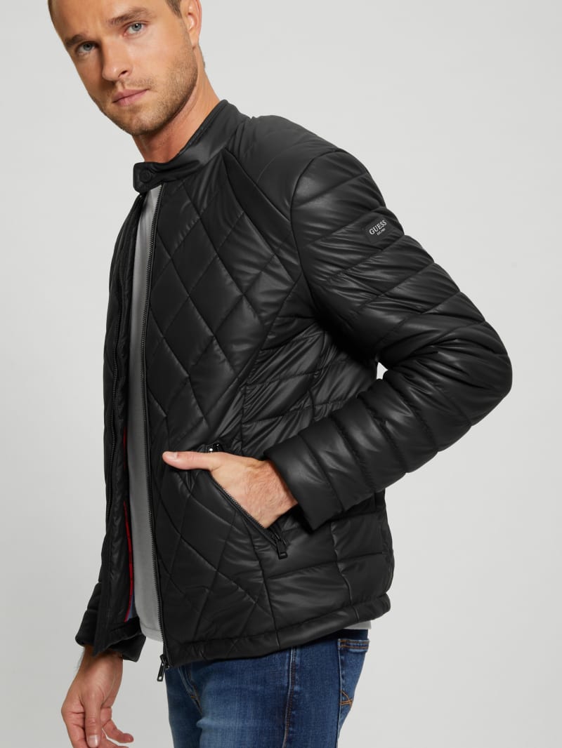 Diamond Quilted Faux-Leather Jacket | GUESS