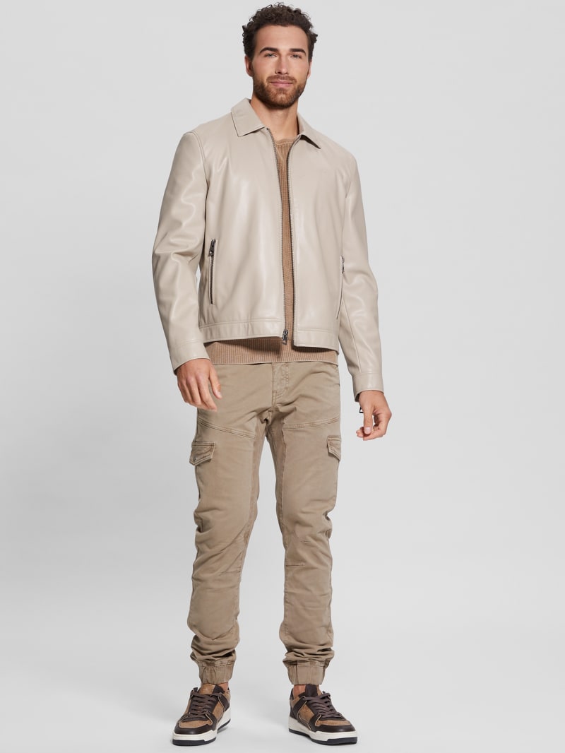 Guess cream best sale leather jacket