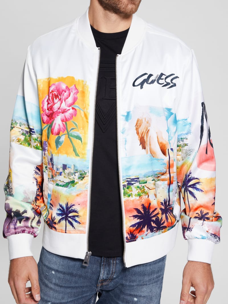 Eco Watercolor Satin Flight Jacket | GUESS