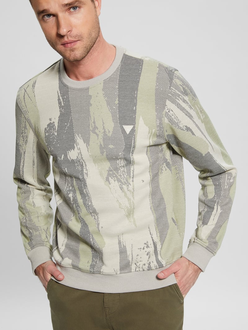 GUESS Men's Long Sleeve Logo Jacquard Knit Crew