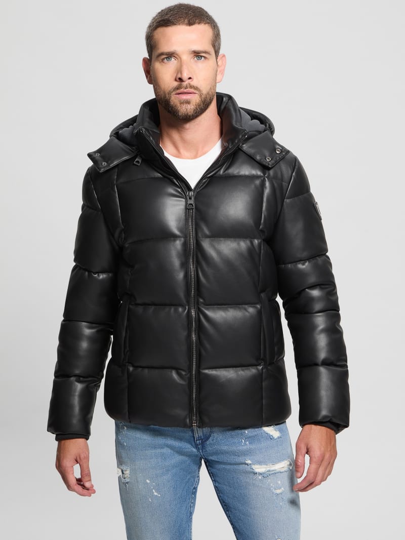 Faux-Leather Stretch Puffa Jacket