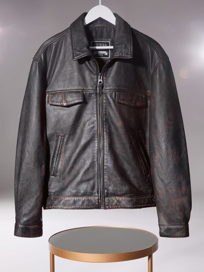 Guess leather bomber jacket mens on sale