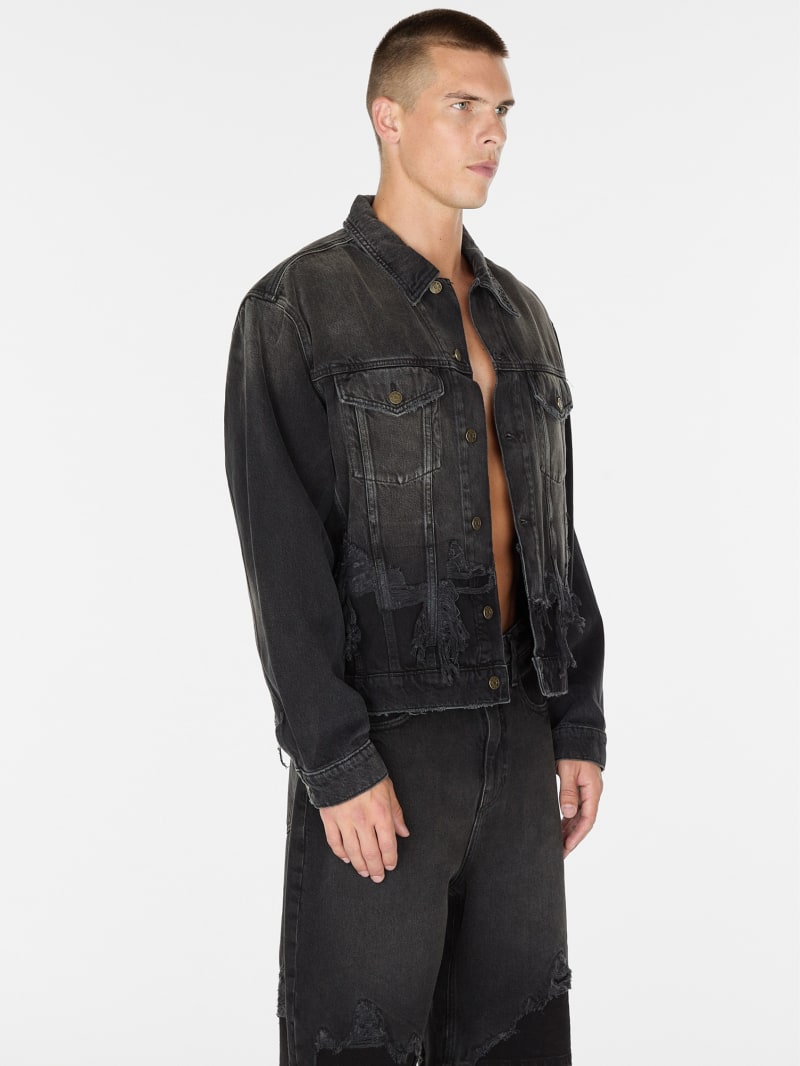 distressed black denim jacket | GUESS