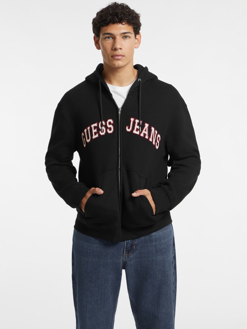 Logo Patch Zip-Up Hoodie | GUESS Jeans Logo Patch Zip-Up Hoodie | GUESS Jeans