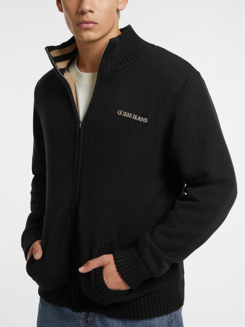 Wool Blend Logo Zip Up Sweater GUESS Canada