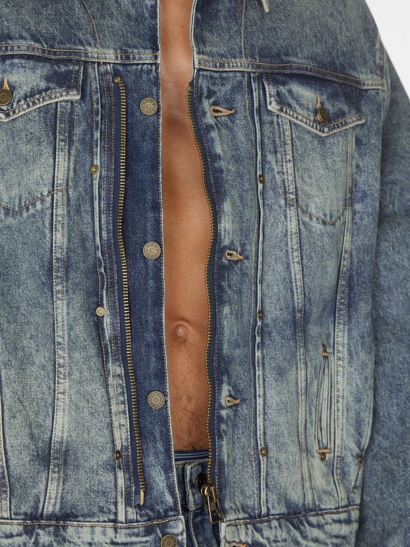 GUESS® natural lined zip-up trucker jacket