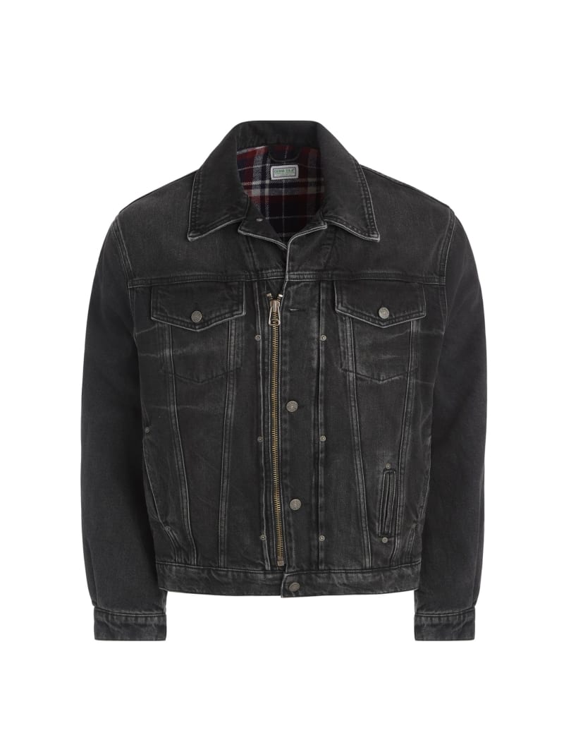 dark lined zip-up trucker jacket | GUESS