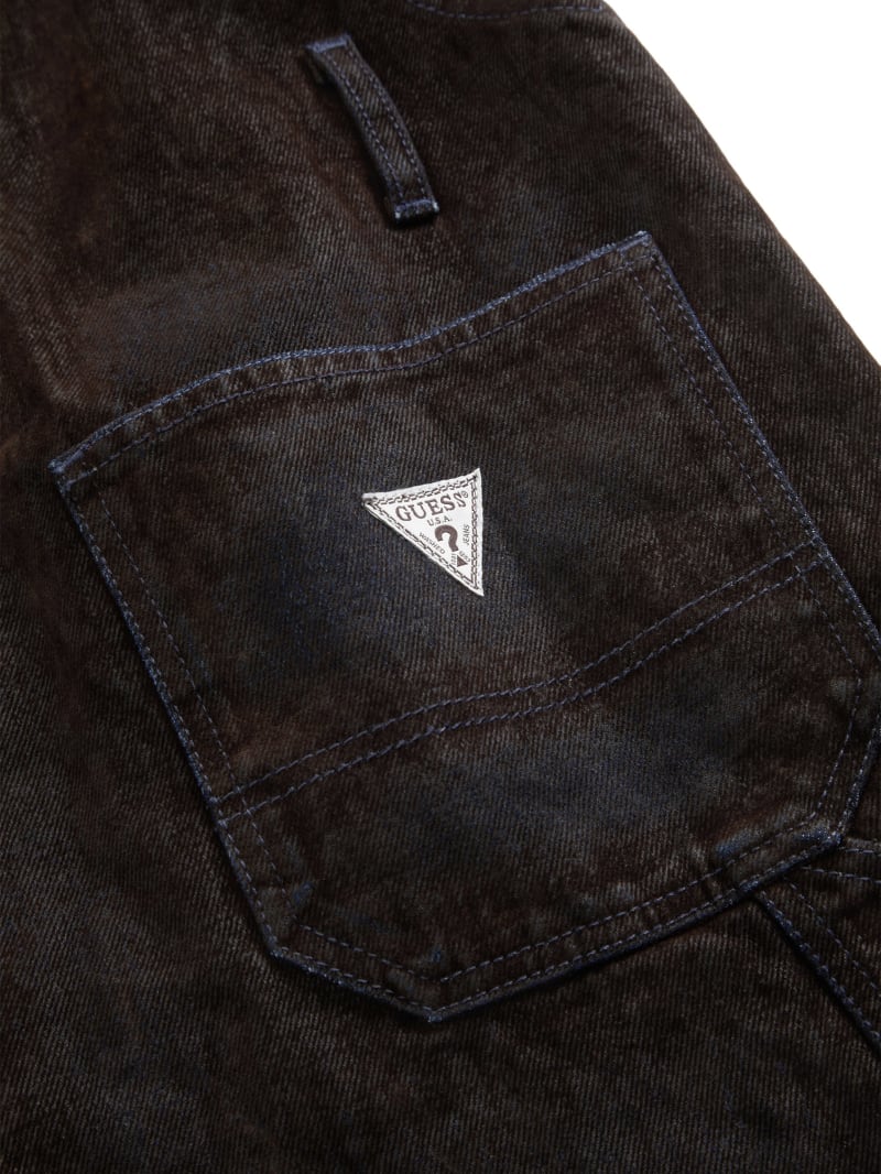 flocked denim overalls